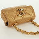 CHANEL Mini Matelasse 10 Chain Handle Pouch Lamb Skin Gold CC Auth 165375V-6