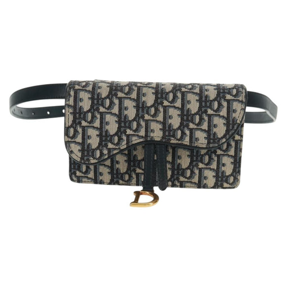 Christian Dior Trotter Canvas Saddle Oblique Waist bag Navy Gold Auth 165390V