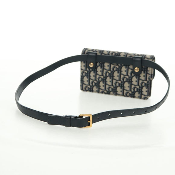 Christian Dior Trotter Canvas Saddle Oblique Waist bag Navy Gold Auth 165390V