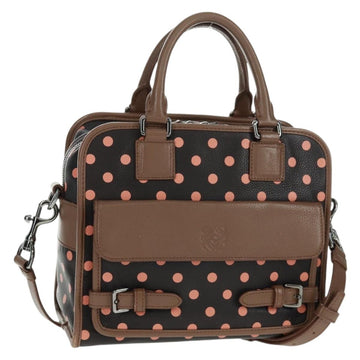 LOEWE Cruz Hand Bag Leather 2way Dark Brown Silver Auth 165392M