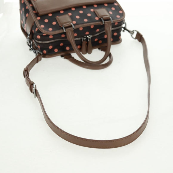 LOEWE Cruz Hand Bag Leather 2way Dark Brown Silver Auth 165392M