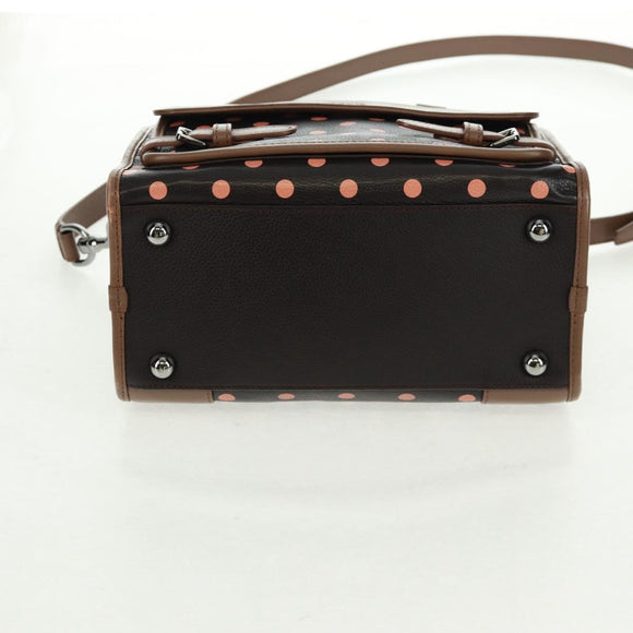 LOEWE Cruz Hand Bag Leather 2way Dark Brown Silver Auth 165392M