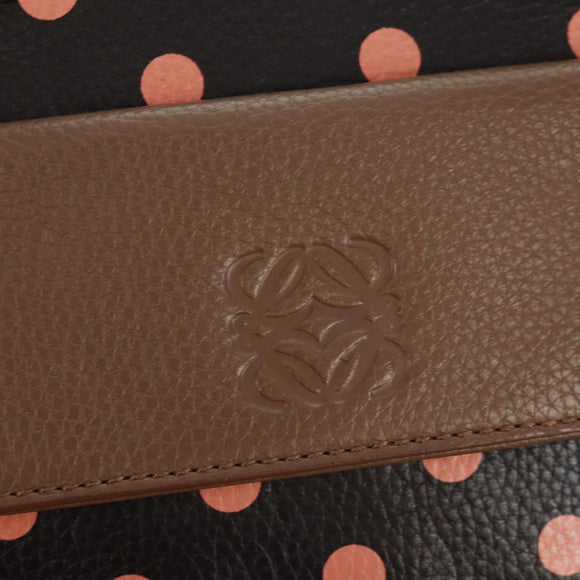 LOEWE Cruz Hand Bag Leather 2way Dark Brown Silver Auth 165392M