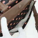 LOEWE Cruz Hand Bag Leather 2way Dark Brown Silver Auth 165392M-23