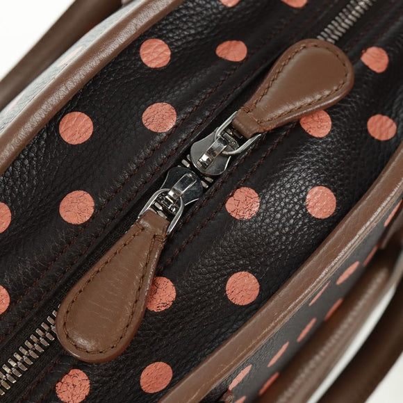 LOEWE Cruz Hand Bag Leather 2way Dark Brown Silver Auth 165392M