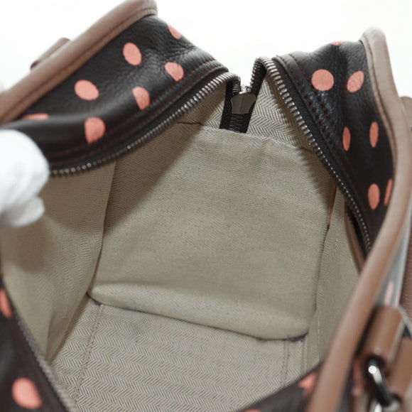 LOEWE Cruz Hand Bag Leather 2way Dark Brown Silver Auth 165392M