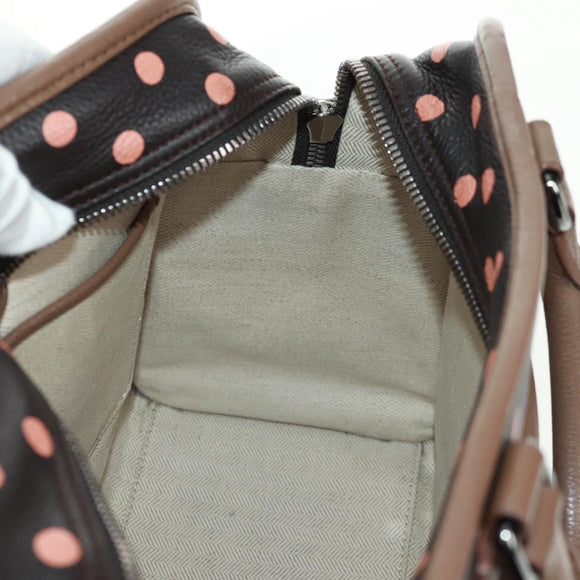 LOEWE Cruz Hand Bag Leather 2way Dark Brown Silver Auth 165392M