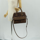 LOEWE Cruz Hand Bag Leather 2way Dark Brown Silver Auth 165392M-29