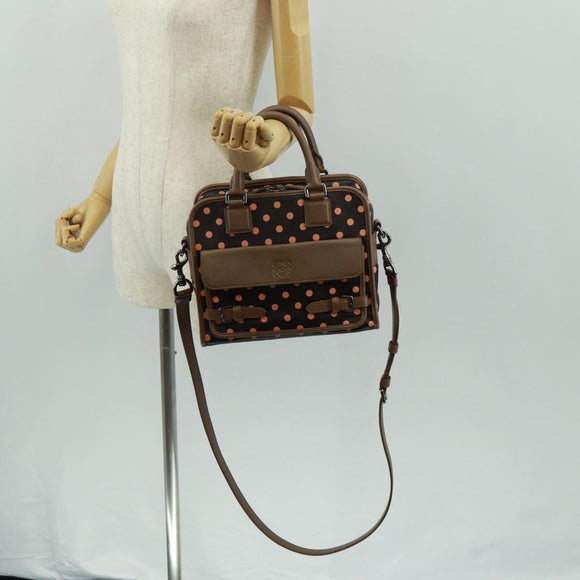 LOEWE Cruz Hand Bag Leather 2way Dark Brown Silver Auth 165392M