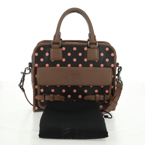 LOEWE Cruz Hand Bag Leather 2way Dark Brown Silver Auth 165392M