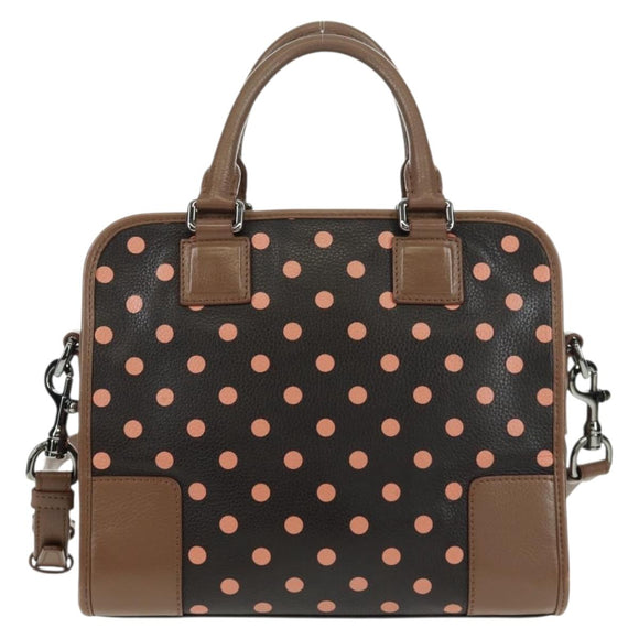 LOEWE Cruz Hand Bag Leather 2way Dark Brown Silver Auth 165392M