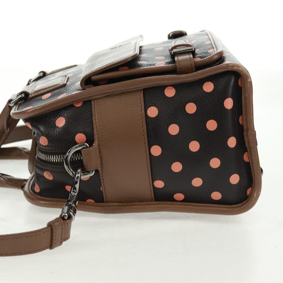 LOEWE Cruz Hand Bag Leather 2way Dark Brown Silver Auth 165392M