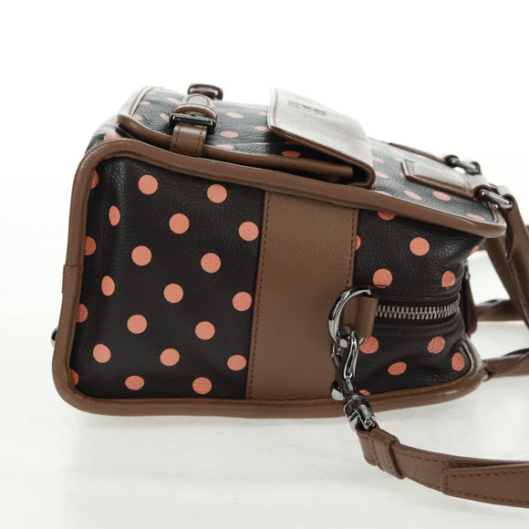 LOEWE Cruz Hand Bag Leather 2way Dark Brown Silver Auth 165392M