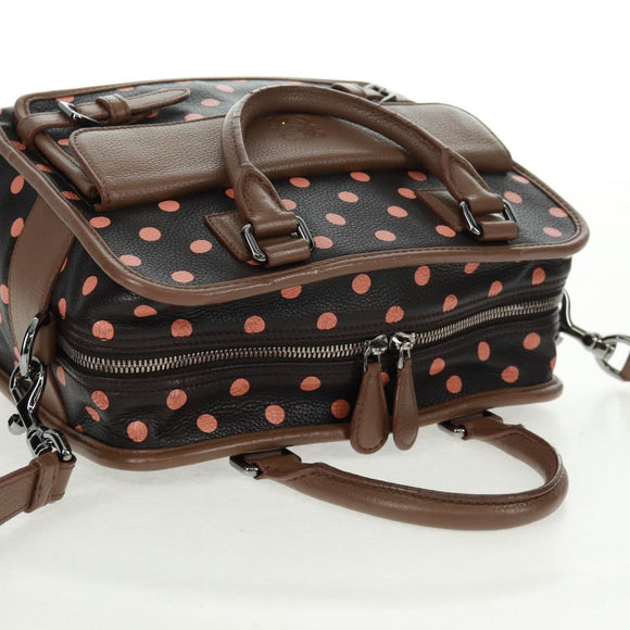 LOEWE Cruz Hand Bag Leather 2way Dark Brown Silver Auth 165392M