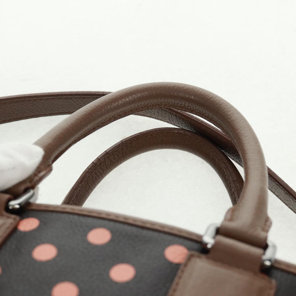 LOEWE Cruz Hand Bag Leather 2way Dark Brown Silver Auth 165392M