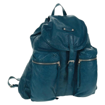BALENCIAGA Backpack Leather Blue Silver 326404 Auth 165396V