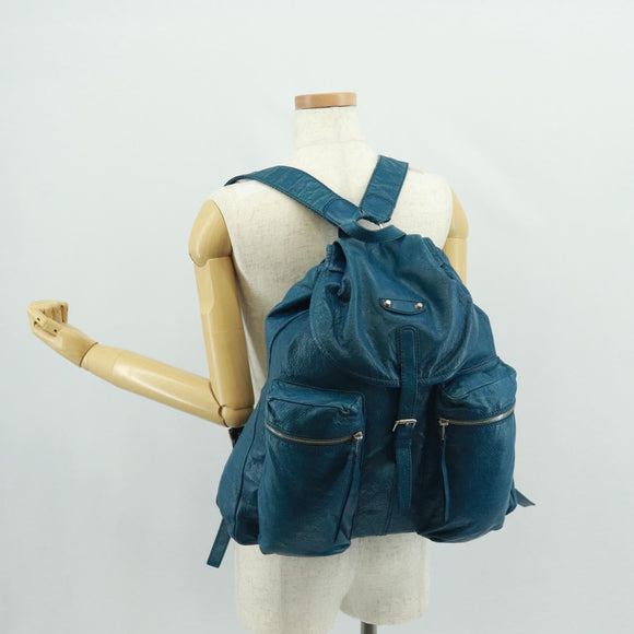 BALENCIAGA Backpack Leather Blue Silver 326404 Auth 165396