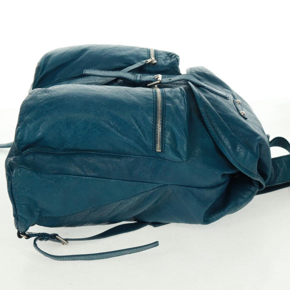 BALENCIAGA Backpack Leather Blue Silver 326404 Auth 165396