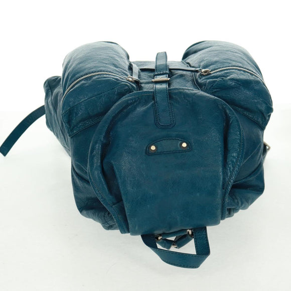 BALENCIAGA Backpack Leather Blue Silver 326404 Auth 165396