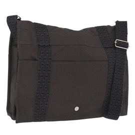 HERMES Bassus GM Shoulder Bag Canvas Gray Silver Auth 165401