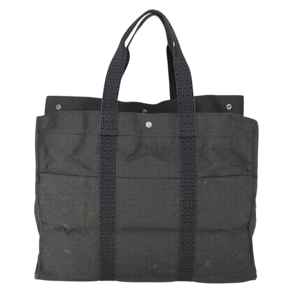 HERMES Her Line TGM Hand Bag Canvas Gray Silver Auth 165402