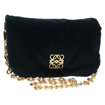 LOEWE Chain Goya Shoulder Bag Velor Black Gold Auth 165404M