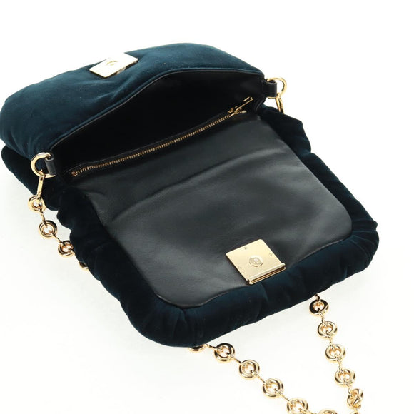 LOEWE Chain Goya Shoulder Bag Velor Black Gold Auth 165404M