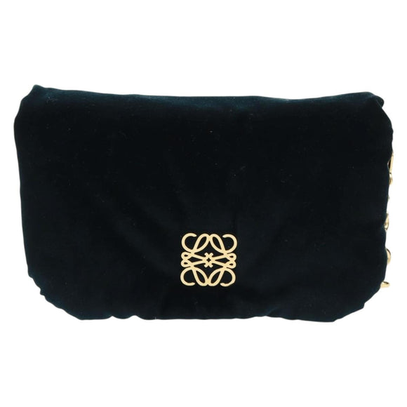 LOEWE Chain Goya Shoulder Bag Velor Black Gold Auth 165404M