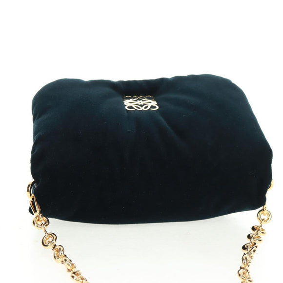 LOEWE Chain Goya Shoulder Bag Velor Black Gold Auth 165404M