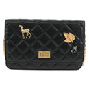 CHANEL Chain Matelasse 2.55 Shoulder Bag Leather Black Gold CC Auth 165409V-13