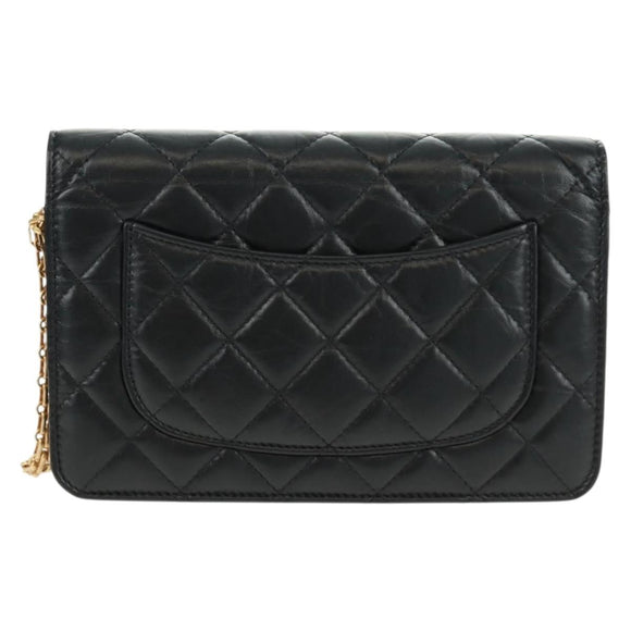 CHANEL Chain Matelasse 2.55 Shoulder Bag Leather Black Gold CC Auth 165409V