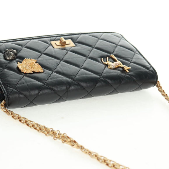 CHANEL Chain Matelasse 2.55 Shoulder Bag Leather Black Gold CC Auth 165409V