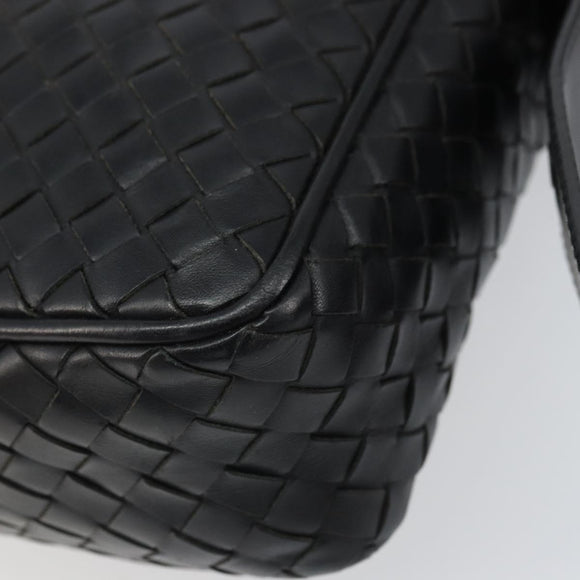 BOTTEG AVENETA INTRECCIATO Shoulder Bag Leather Black Silver Auth 165410