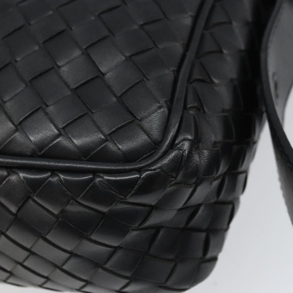BOTTEG AVENETA INTRECCIATO Shoulder Bag Leather Black Silver Auth 165410