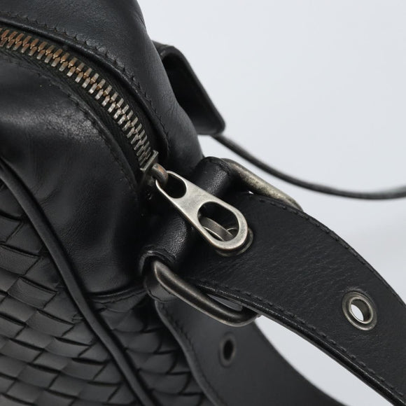 BOTTEG AVENETA INTRECCIATO Shoulder Bag Leather Black Silver Auth 165410
