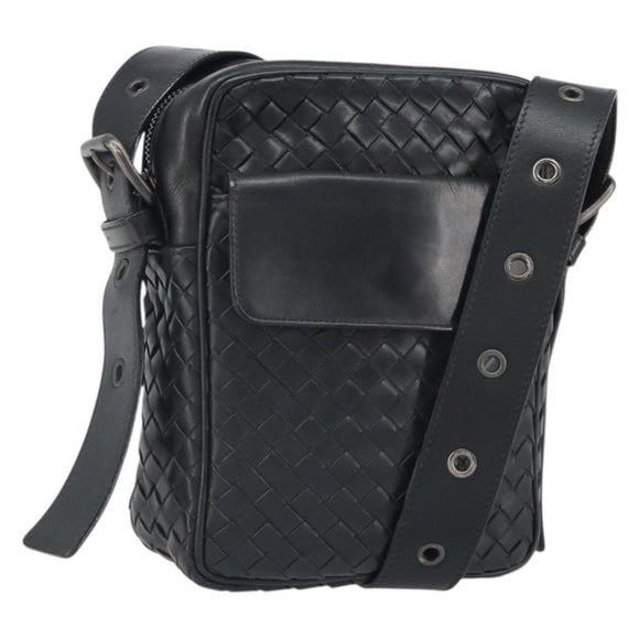 BOTTEG AVENETA INTRECCIATO Shoulder Bag Leather Black Silver Auth 165410