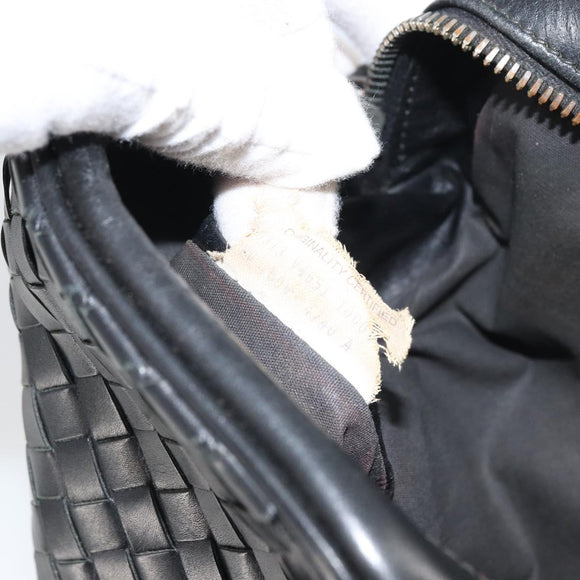 BOTTEG AVENETA INTRECCIATO Shoulder Bag Leather Black Silver Auth 165410