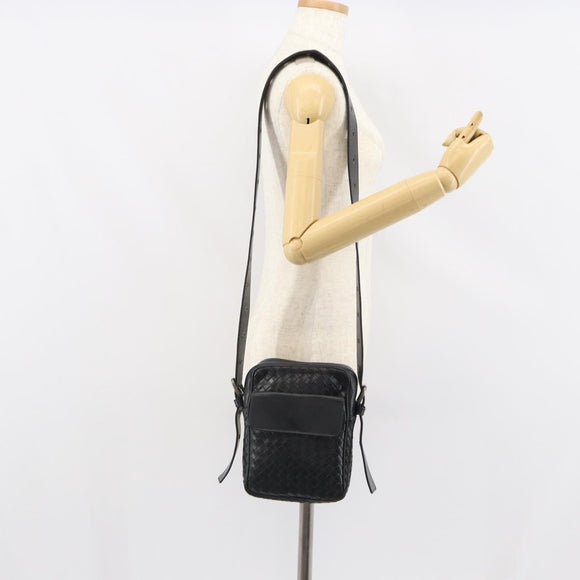 BOTTEG AVENETA INTRECCIATO Shoulder Bag Leather Black Silver Auth 165410