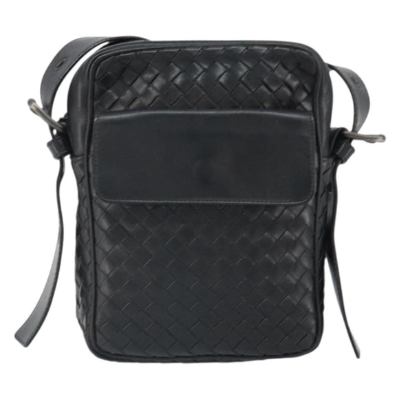 BOTTEG AVENETA INTRECCIATO Shoulder Bag Leather Black Silver Auth 165410