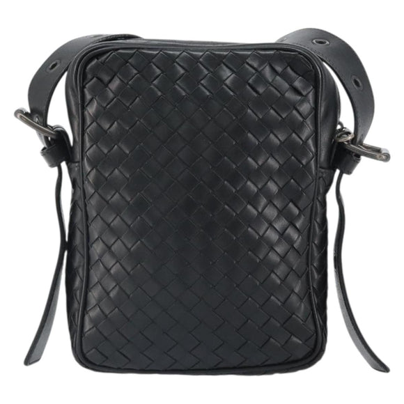 BOTTEG AVENETA INTRECCIATO Shoulder Bag Leather Black Silver Auth 165410