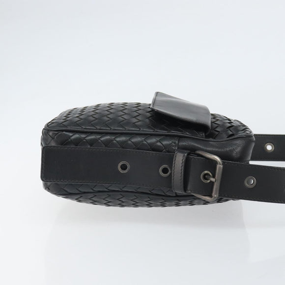 BOTTEG AVENETA INTRECCIATO Shoulder Bag Leather Black Silver Auth 165410