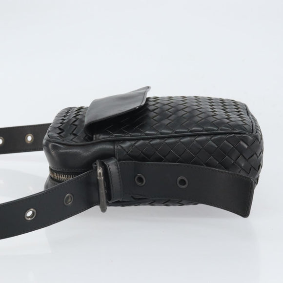 BOTTEG AVENETA INTRECCIATO Shoulder Bag Leather Black Silver Auth 165410