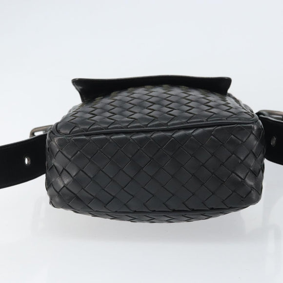 BOTTEG AVENETA INTRECCIATO Shoulder Bag Leather Black Silver Auth 165410