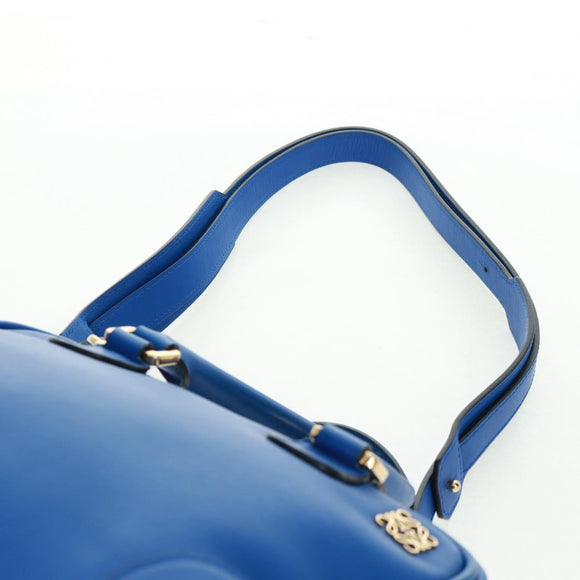 LOEWE Anagram Amazona 75 Hand Bag Leather 2way Blue Gold Auth 165412V