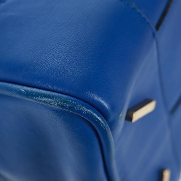 LOEWE Anagram Amazona 75 Hand Bag Leather 2way Blue Gold Auth 165412V