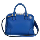 LOEWE Anagram Amazona 75 Hand Bag Leather 2way Blue Gold Auth 165412V-13