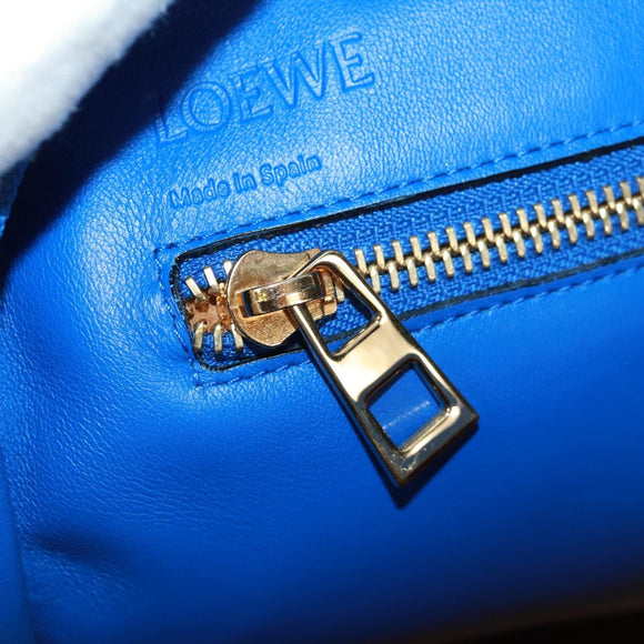 LOEWE Anagram Amazona 75 Hand Bag Leather 2way Blue Gold Auth 165412V