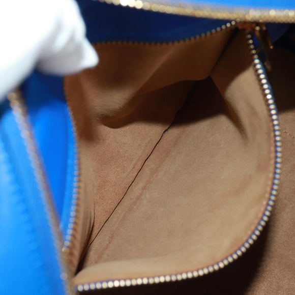 LOEWE Anagram Amazona 75 Hand Bag Leather 2way Blue Gold Auth 165412V