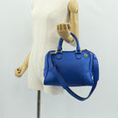 LOEWE Anagram Amazona 75 Hand Bag Leather 2way Blue Gold Auth 165412V-27