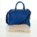 LOEWE Anagram Amazona 75 Hand Bag Leather 2way Blue Gold Auth 165412V-12